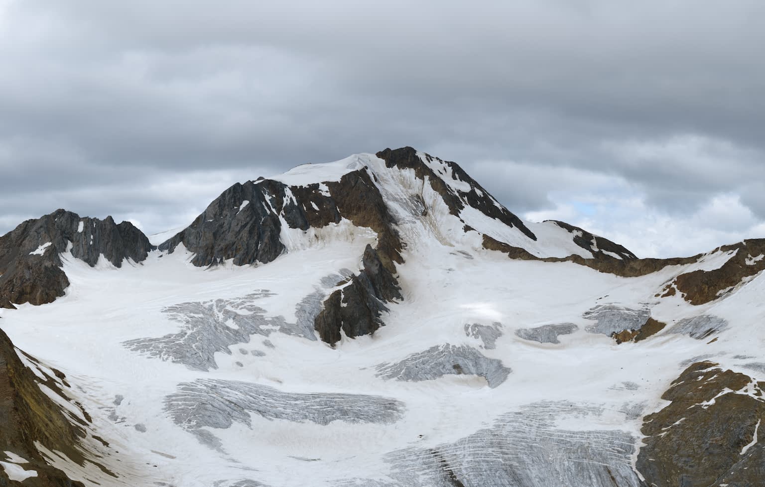 The Weißkugel peak at the border between Italy and Austria from which the Hintereisferner glacier is formed.